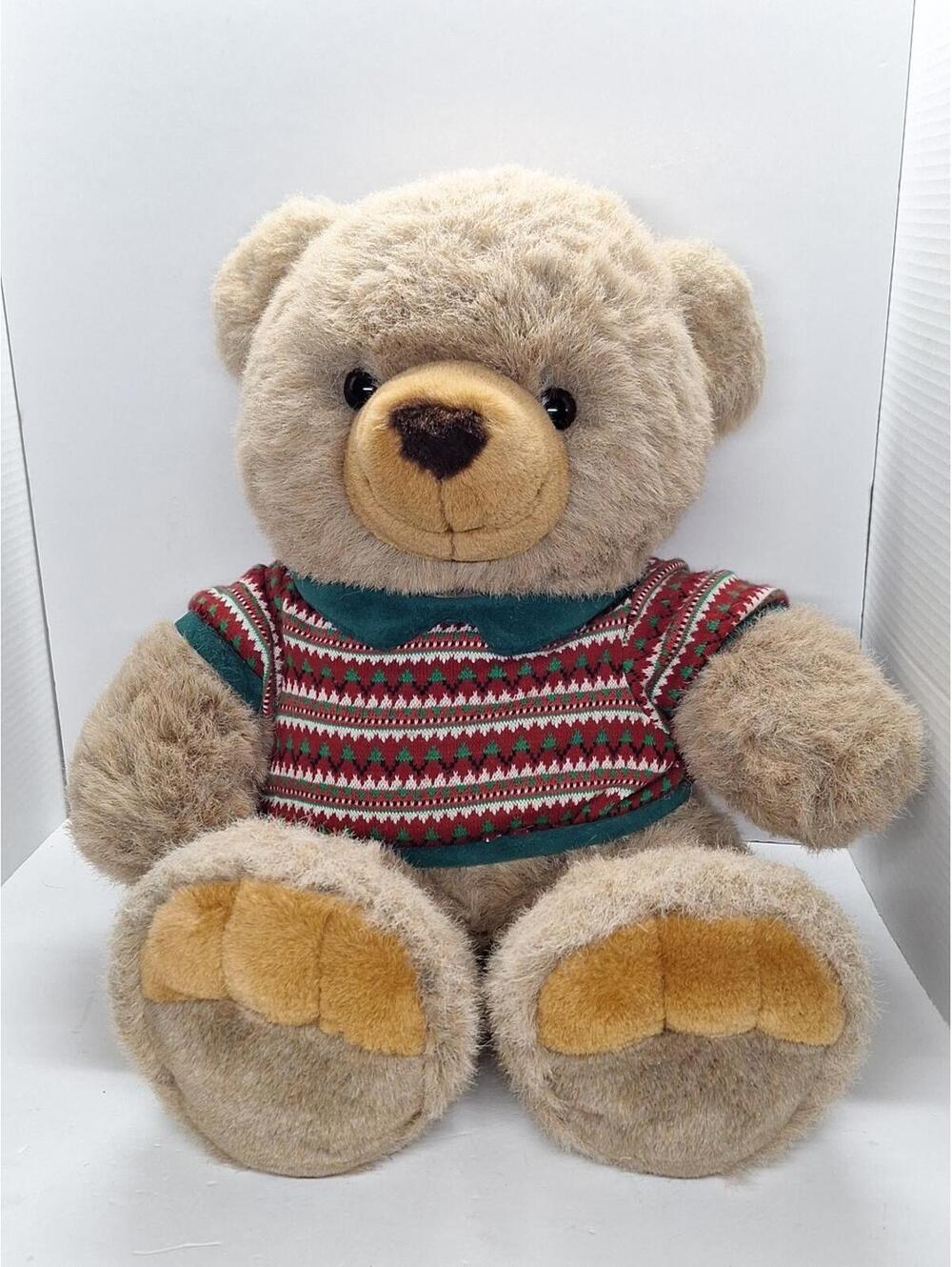 JC Penney HOLIDAY Collection Teddy Bear Plush 24” Golden Brown Fur X-Mas Sweater